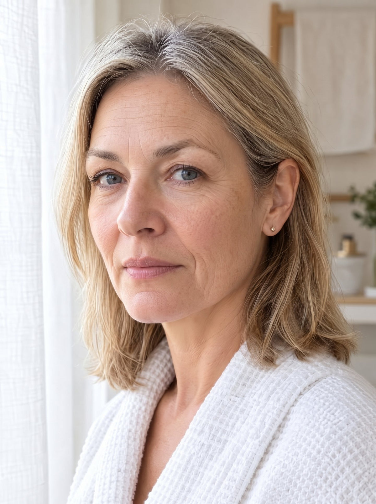 La même femme après trois séances, avec des ridules adoucies et un teint plus frais